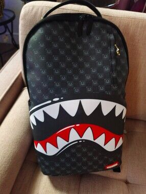 Sprayground Black Backpack with Graphic Shark-Mouth Design